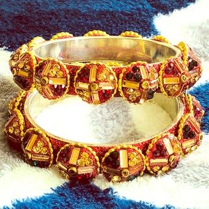 Red Diamond Indian Antique Bangles Set